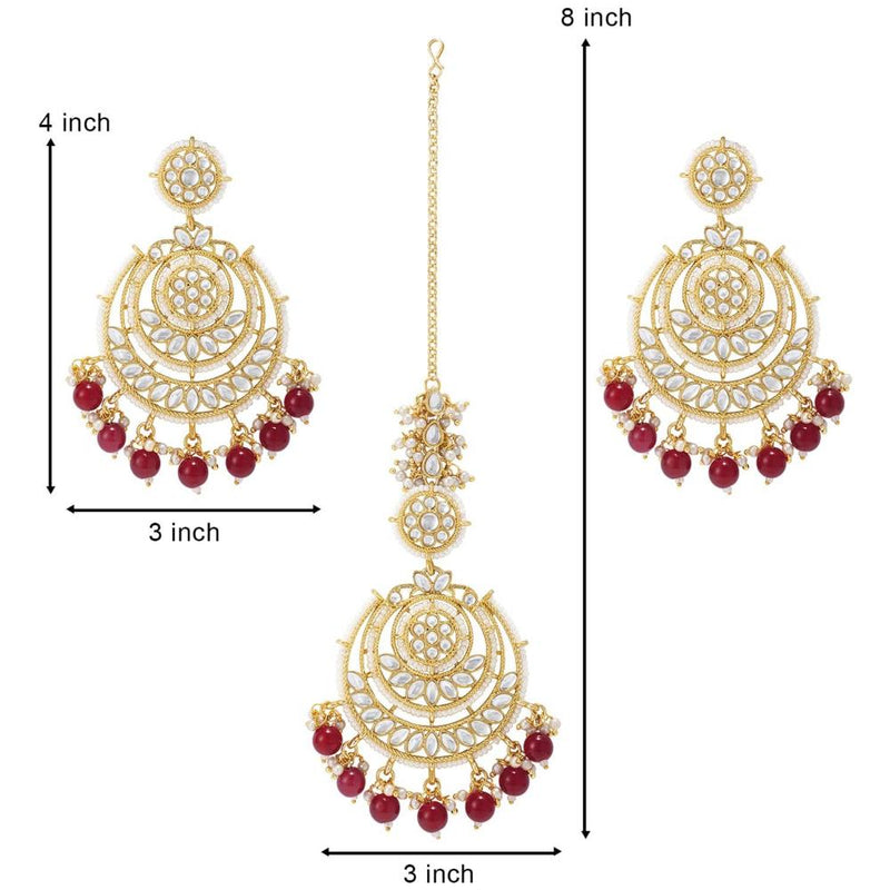 Etnico Gold Plated Traditional Big Kundan & Pearl Chandbali Earrings with Maang Tikka Set for Women/Girls (TE3002M-1)