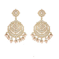 Etnico Gold Plated Traditional Big Kundan & Pearl Chandbali Earrings with Maang Tikka Set for Women/Girls (TE3002W)