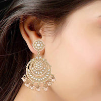 Etnico Gold Plated Traditional Big Kundan & Pearl Chandbali Earrings with Maang Tikka Set for Women/Girls (TE3002W)