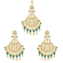 Etnico Gold Plated Traditional Big Kundan & Pearl Chandbali Earrings with Maang Tikka Set for Women/Girls (TE3013G)