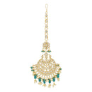 Etnico Gold Plated Traditional Big Kundan & Pearl Chandbali Earrings with Maang Tikka Set for Women/Girls (TE3013G)