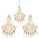 Etnico Gold Plated Traditional Big Kundan & Pearl Chandbali Earrings with Maang Tikka Set for Women/Girls (TE3013Gr)