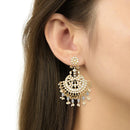 Etnico Gold Plated Traditional Big Kundan & Pearl Chandbali Earrings with Maang Tikka Set for Women/Girls (TE3013Gr)