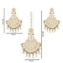 Etnico Gold Plated Traditional Big Kundan & Pearl Chandbali Earrings with Maang Tikka Set for Women/Girls (TE3013Gr)