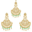 Etnico Gold Plated Traditional Big Kundan & Pearl Chandbali Earrings with Maang Tikka Set for Women/Girls (TE3013Min)