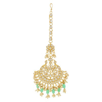 Etnico Gold Plated Traditional Big Kundan & Pearl Chandbali Earrings with Maang Tikka Set for Women/Girls (TE3013Min)