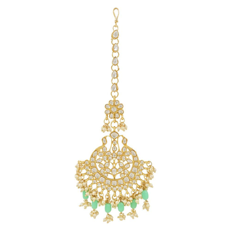 Etnico Gold Plated Traditional Big Kundan & Pearl Chandbali Earrings with Maang Tikka Set for Women/Girls (TE3013Min)