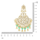 Etnico Gold Plated Traditional Big Kundan & Pearl Chandbali Earrings with Maang Tikka Set for Women/Girls (TE3013Min)