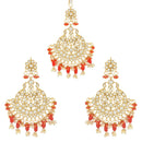 Etnico Gold Plated Traditional Big Kundan & Pearl Chandbali Earrings with Maang Tikka Set for Women/Girls (TE3013R)