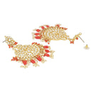 Etnico Gold Plated Traditional Big Kundan & Pearl Chandbali Earrings with Maang Tikka Set for Women/Girls (TE3013R)