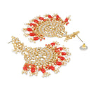 Etnico Gold Plated Traditional Big Kundan & Pearl Chandbali Earrings with Maang Tikka Set for Women/Girls (TE3013R)