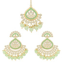 Etnico Gold Plated Traditional Kundan & Pearl Chandbali Earrings with Maang Tikka Set for Women/Girls (TE3015Min)