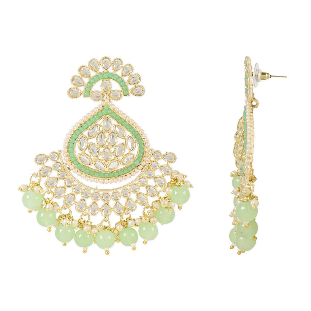 Etnico Gold Plated Traditional Kundan & Pearl Chandbali Earrings with Maang Tikka Set for Women/Girls (TE3015Min)