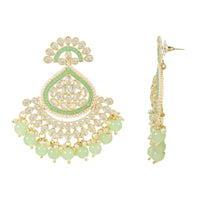 Etnico Gold Plated Traditional Kundan & Pearl Chandbali Earrings with Maang Tikka Set for Women/Girls (TE3015Min)