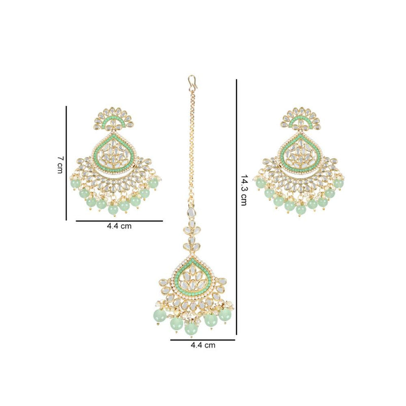 Etnico Gold Plated Traditional Kundan & Pearl Chandbali Earrings with Maang Tikka Set for Women/Girls (TE3015Min)