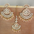 Etnico Gold Plated Traditional Kundan & Pearl Chandbali Earrings with Maang Tikka Set for Women/Girls (TE3015Pe)