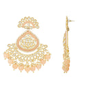 Etnico Gold Plated Traditional Kundan & Pearl Chandbali Earrings with Maang Tikka Set for Women/Girls (TE3015Pe)