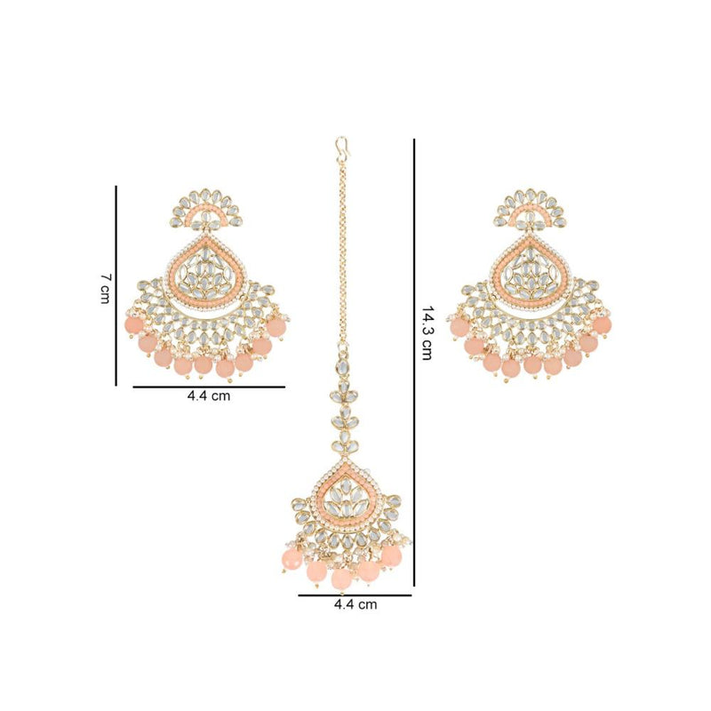 Etnico Gold Plated Traditional Kundan & Pearl Chandbali Earrings with Maang Tikka Set for Women/Girls (TE3015Pe)