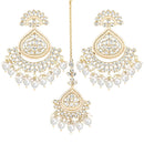 Etnico Gold Plated Traditional Kundan & Pearl Chandbali Earrings With Maang Tikka Set For Women/Girls (TE3015W)