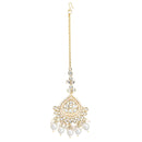 Etnico Gold Plated Traditional Kundan & Pearl Chandbali Earrings With Maang Tikka Set For Women/Girls (TE3015W)