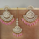 Etnico Gold Plated Traditional Kundan & Pearl Chandbali Earrings with Maang Tikka Set for Women/Girls (TE3016Pi)