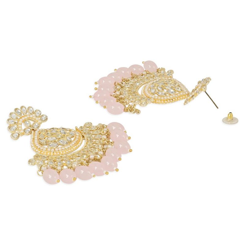 Etnico Gold Plated Traditional Kundan & Pearl Chandbali Earrings with Maang Tikka Set for Women/Girls (TE3016Pi)