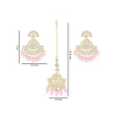 Etnico Gold Plated Traditional Kundan & Pearl Chandbali Earrings with Maang Tikka Set for Women/Girls (TE3016Pi)