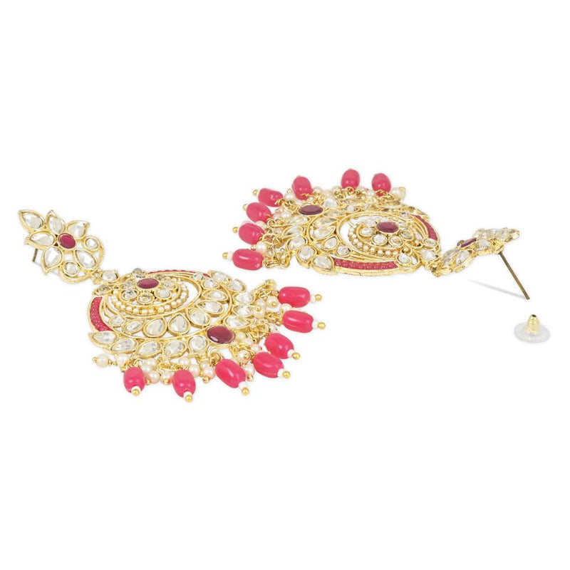 Etnico Gold Plated Traditional Kundan & Pearl Chandbali Earrings with Maang Tikka Set for Women/Girls (TE3019Q)