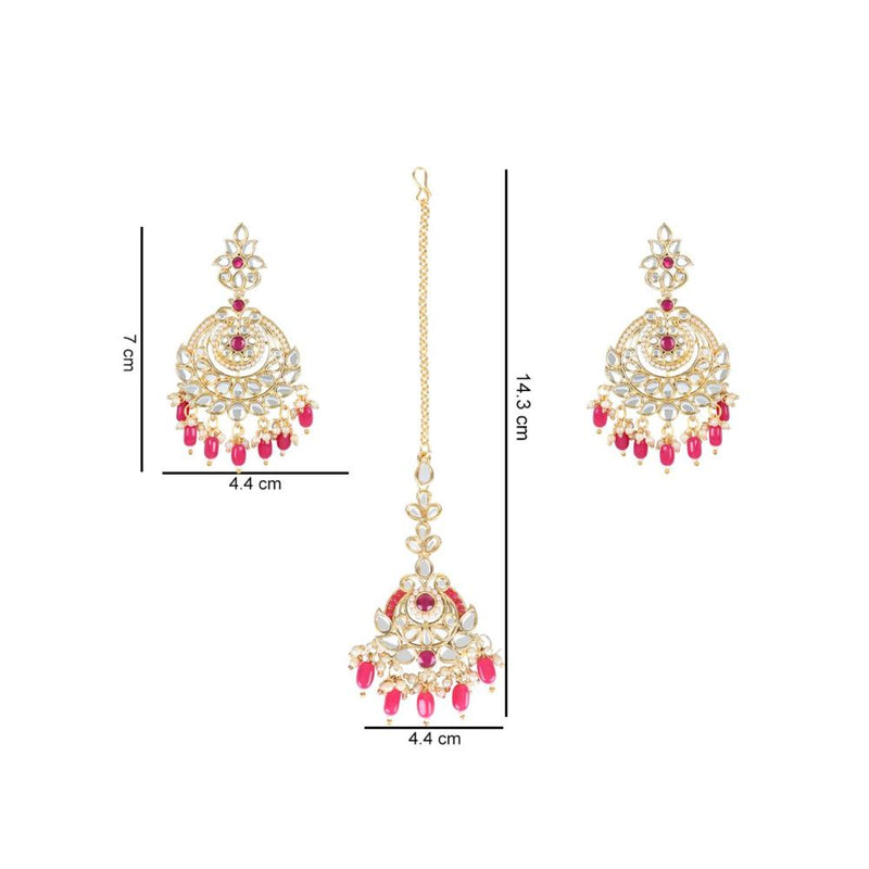 Etnico Gold Plated Traditional Kundan & Pearl Chandbali Earrings with Maang Tikka Set for Women/Girls (TE3019Q)