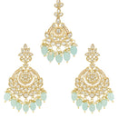 Etnico Gold Plated Traditional Kundan & Pearl Chandbali Earrings With Maang Tikka Set For Women/Girls (TE3020Sb)