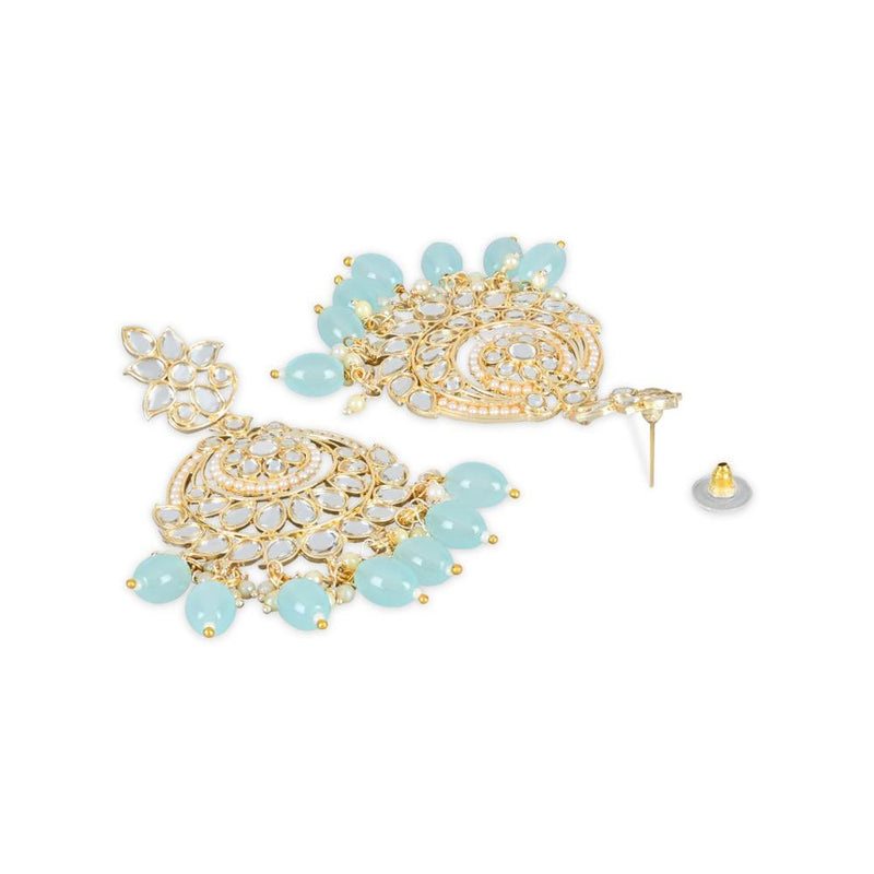 Etnico Gold Plated Traditional Kundan & Pearl Chandbali Earrings With Maang Tikka Set For Women/Girls (TE3020Sb)