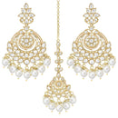 Etnico Gold Plated Traditional Kundan & Pearl Chandbali Earrings With Maang Tikka Set For Women/Girls (TE3020W)