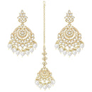 Etnico Gold Plated Traditional Kundan & Pearl Chandbali Earrings With Maang Tikka Set For Women/Girls (TE3020W)