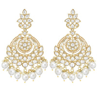 Etnico Gold Plated Traditional Kundan & Pearl Chandbali Earrings With Maang Tikka Set For Women/Girls (TE3020W)