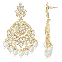 Etnico Gold Plated Traditional Kundan & Pearl Chandbali Earrings With Maang Tikka Set For Women/Girls (TE3020W)