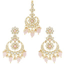 Etnico Gold Plated Traditional Kundan & Pearl Chandbali Earrings with Maang Tikka Set for Women/Girls (TE3023Pi)