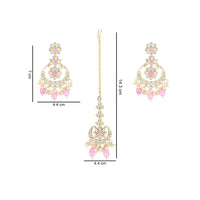 Etnico Gold Plated Traditional Kundan & Pearl Chandbali Earrings with Maang Tikka Set for Women/Girls (TE3023Pi)