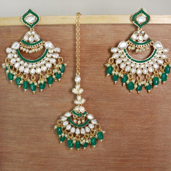 Etnico Gold Plated Traditional Kundan & Pearl Chandbali Earrings with Maang Tikka Set for Women/Girls (TE3024G)