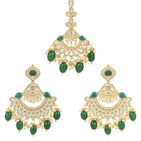 Etnico Gold Plated Traditional Kundan & Pearl Chandbali Earrings with Maang Tikka Set for Women/Girls (TE3024G)