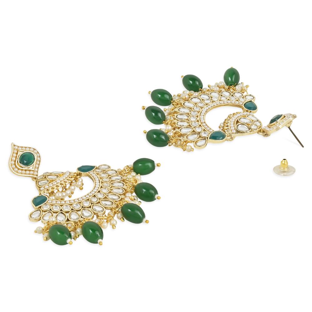 Etnico Gold Plated Traditional Kundan & Pearl Chandbali Earrings with Maang Tikka Set for Women/Girls (TE3024G)