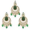 Etnico Gold Plate Traditional Pearl Hanging Kundan Stone Chandbali Earring With Maang Tikka For Women/Girls (TE3026G)