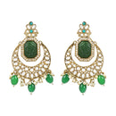 Etnico Gold Plate Traditional Pearl Hanging Kundan Stone Chandbali Earring With Maang Tikka For Women/Girls (TE3026G)