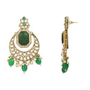 Etnico Gold Plate Traditional Pearl Hanging Kundan Stone Chandbali Earring With Maang Tikka For Women/Girls (TE3026G)