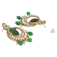 Etnico Gold Plate Traditional Pearl Hanging Kundan Stone Chandbali Earring With Maang Tikka For Women/Girls (TE3026G)