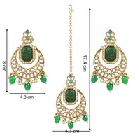 Etnico Gold Plate Traditional Pearl Hanging Kundan Stone Chandbali Earring With Maang Tikka For Women/Girls (TE3026G)