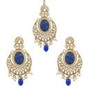 Etnico Gold Plated Traditional Pearl Hanging Kundan Stone Chandbali Earring With Maang Tikka For Women/Girls (TE3027Bl)