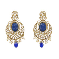 Etnico Gold Plated Traditional Pearl Hanging Kundan Stone Chandbali Earring With Maang Tikka For Women/Girls (TE3027Bl)