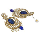 Etnico Gold Plated Traditional Pearl Hanging Kundan Stone Chandbali Earring With Maang Tikka For Women/Girls (TE3027Bl)