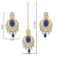 Etnico Gold Plated Traditional Pearl Hanging Kundan Stone Chandbali Earring With Maang Tikka For Women/Girls (TE3027Bl)