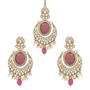 Etnico Gold Plated Traditional Pearl Hanging Kundan Stone Chandbali Earring With Maang Tikka For Women/Girls (TE3027Pu)